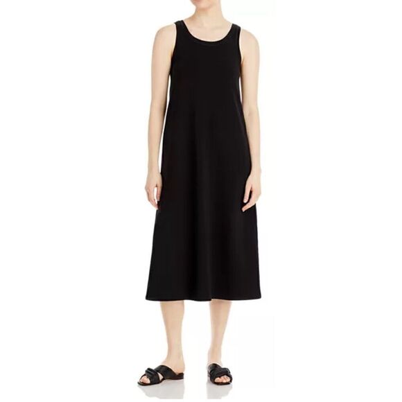 Eileen Fisher Organic Cotton Midi Tank Dress in Black NWOT Size XS - Picture 1 of 5